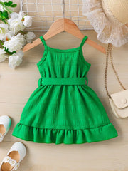 Sleeveless Summer Princess Green Jacquard Fabric Dress