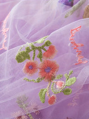 Floral Embroidered Sheer a Non-Stretch Solid Color Princess Ballet Skirt