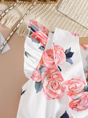 Chic Floral Dress for Girls with V-Neck & Belt