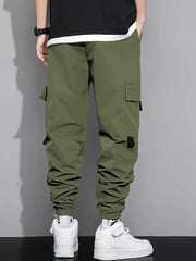 Pockets Elastic Waist Casual Loose Trouser