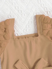 Short Puff Sleeve Ribbed Jumpsuit