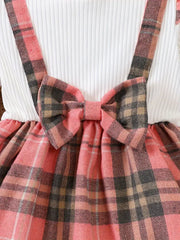 Plaid Dress Cute Bow Long Sleeve Casual Stitching Dress