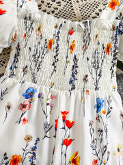 Floral Print Summer Jumpsuit with Puff Sleeves