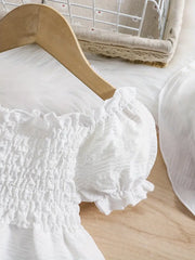 Bubble Sleeve Plain Color Dress with Cute Hat Two-piece Set