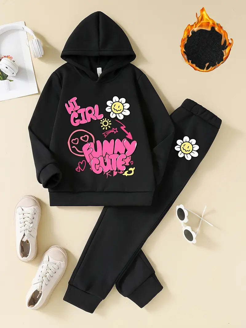 Letter Print Hooded Sweatshirt and Pants Set