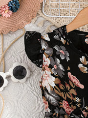 Summer Floral Print Sleeveless Pleated Dress with Belt