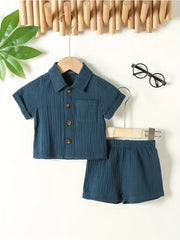 Wrinkle Cloth Short Sleeve Pajama Pants Set