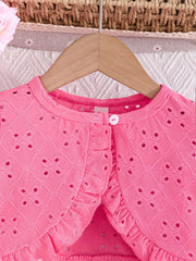 2pcs Design with a Ruffled Edge Knitted Short-Sleeve Set