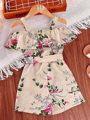 Ruffled Off-Shoulder Dress Flower Graphic Jumpsuit