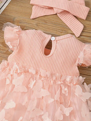 2pcs Cute Butterfly Decor Flutter Sleeve Lace Trim Princess Dress & Headband Set