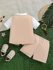 Short Sleeve Shirt Waistcoat Wedding Formal Ring Bearer Suits