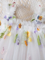 Floral Embroidered Sheer a Non-Stretch Solid Color Princess Ballet Skirt