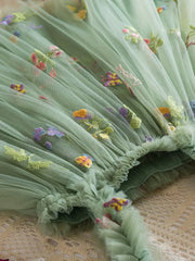 Floral Embroidered Sheer a Non-Stretch Solid Color Princess Ballet Skirt