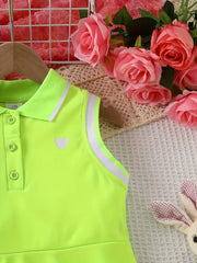 Summer Sleeveless Polo Dress with Heart Print & Stripes