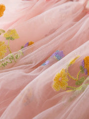 Floral Embroidered Sheer a Non-Stretch Solid Color Princess Ballet Skirt