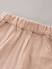 2pcs Set Feather Pattern Short Sleeve Shirt & Shorts