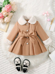 Soft Plush Bow Lapel Collar Jacket  Winter Coat