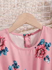 Summer Bubble Sleeve Butterfly Print Pleated Belted Dress