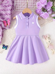 Summer Sleeveless Polo Dress with Heart Print & Stripes