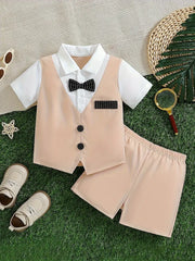 Short Sleeve Shirt Waistcoat Wedding Formal Ring Bearer Suits