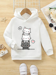 1pc Casual Fashion Cute Cartoon Cat Print Long Sleeve Hoodie