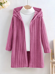 Solid Color Rib-knit Open Front Hooded