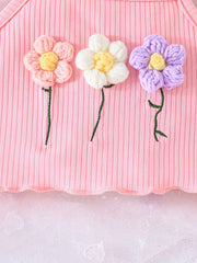 Floral Print Ribbed Knit Camisole Top and Shorts Set