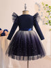 Elegant Starry Night Princess Dress with Bow Waist & Flutter Sleeves