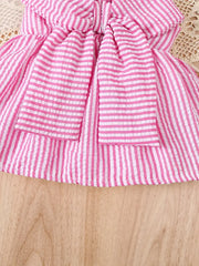 2pcs Charming Striped Bubble Cami Top with Bow & Ruffled Shorts Summer Outfit Set