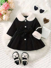 Soft Plush Bow Lapel Collar Jacket  Winter Coat