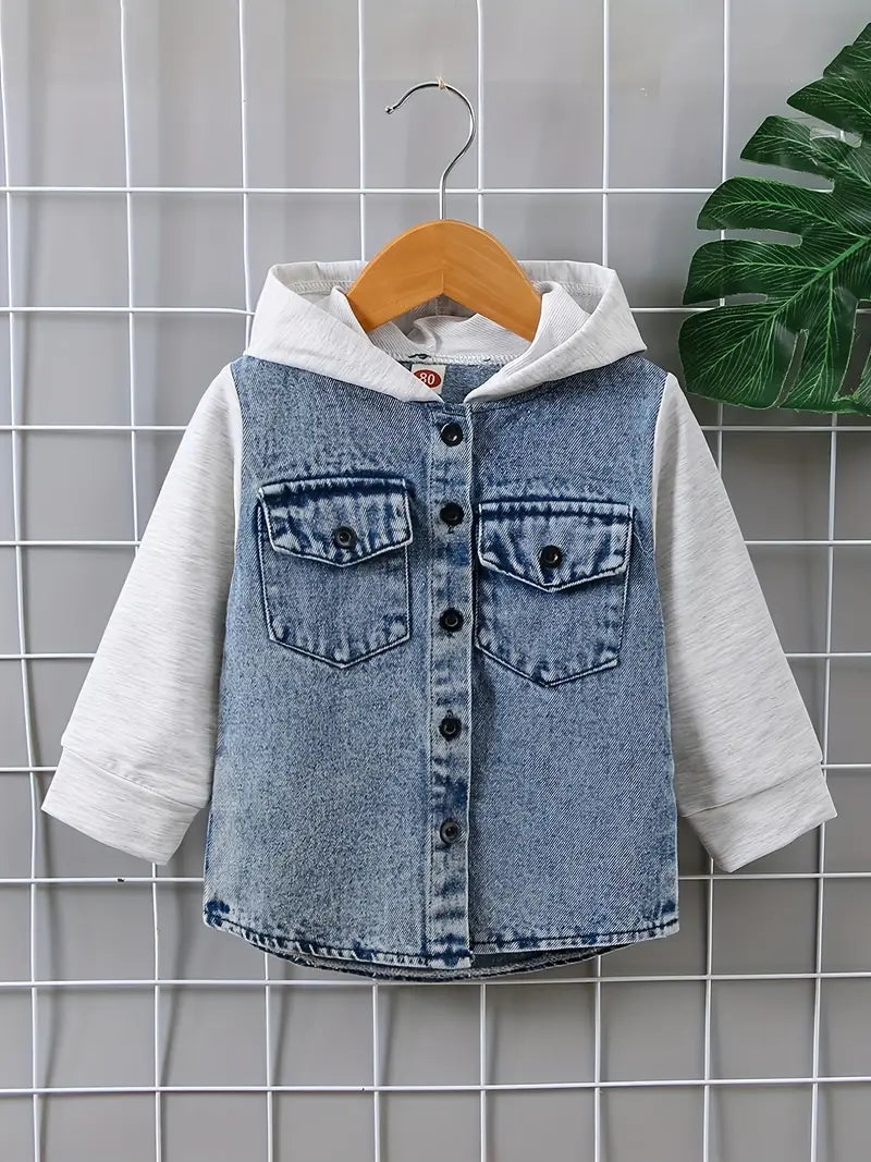 Single-breasted Denim Stylish Hooded Stitching Long-sleeved