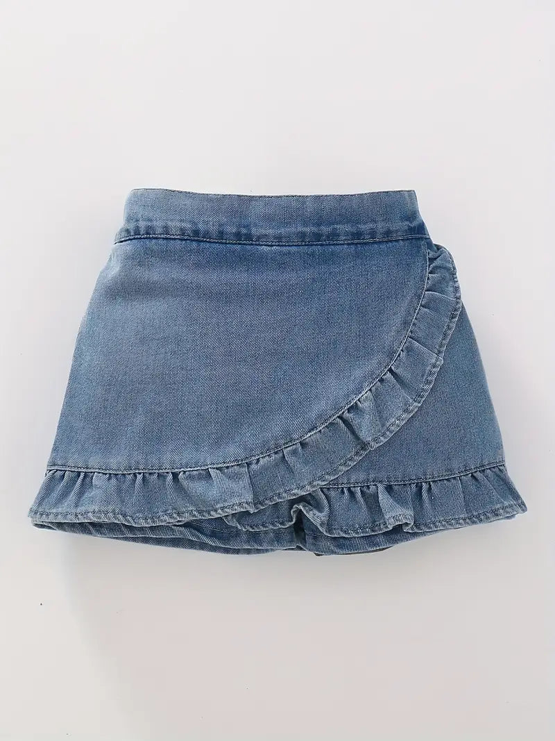 Pleated Ruffle Hem Tiered Skort Solid Color Skirt