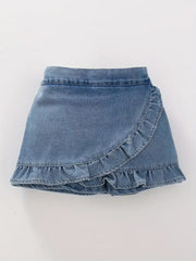 Pleated Ruffle Hem Tiered Skort Solid Color Skirt