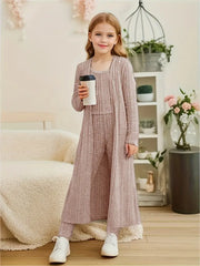 3pcs Girls Long Sleeve Shawl Knit Cardigan + Top + Leggings