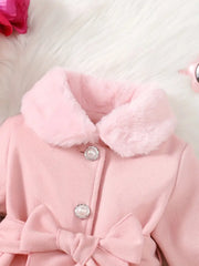 Soft Plush Bow Lapel Collar Jacket  Winter Coat
