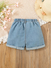 Casual Roll-Up Hem Blue Denim Shorts