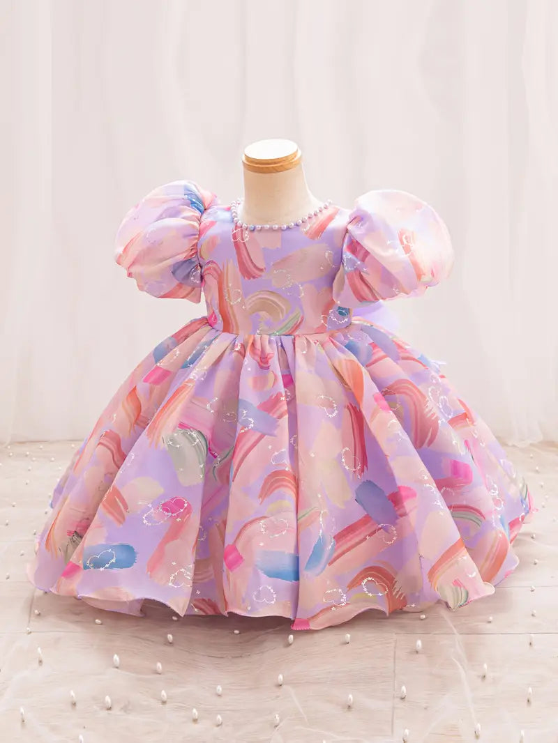 Pearl-Embellished Round Neck Short Sleeve Dress with Ruffled Pearl-Embellished Round Neck Short Sleeve Dress with Ruffled