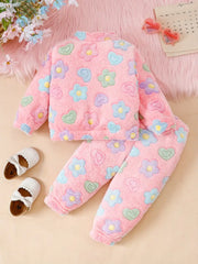 1 Set Cute Floral Pattern Baby Girl Fleece Set