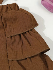 Red Shorts Bubble-Fold Design Large Bow Top & Ruffled Shorts Set
