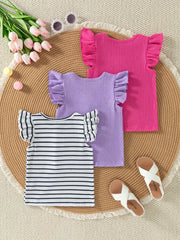 3pcs Basic Crew Neck Striped Vest