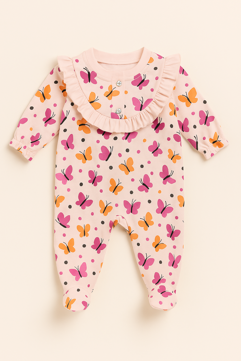 Soft White Petal Play Frill Interlock Sleepsuit for Baby Girls