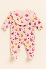 Soft White Petal Play Frill Interlock Sleepsuit for Baby Girls