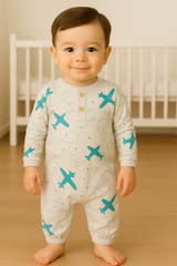 Premium Grey Interlock Henley Baby Sleepsuit - Soft Combed Cotton Footless Design