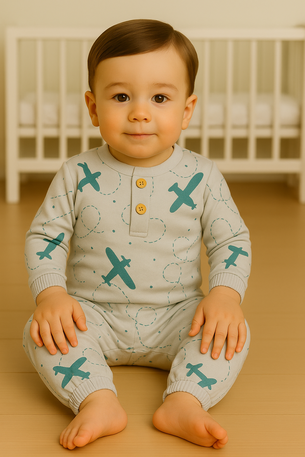 Premium Grey Interlock Henley Baby Sleepsuit - Soft Combed Cotton Footless Design
