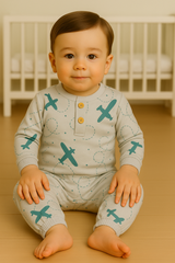 Premium Grey Interlock Henley Baby Sleepsuit - Soft Combed Cotton Footless Design