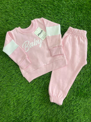 Soft Plush Fleece Baby Toddler Shirt Trouser Set in Cozy Pink