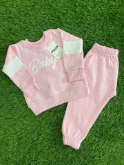 Soft Plush Fleece Baby Toddler Shirt Trouser Set in Cozy Pink