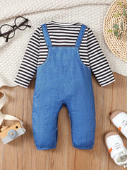 Cartoon Imitation Denim Jumpsuit Pattern Casual Long Sleeve Romper