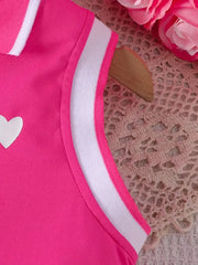 Summer Sleeveless Polo Dress with Heart Print & Stripes