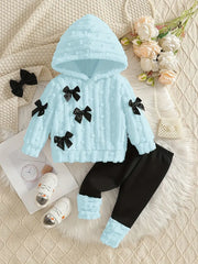 Bow Hooded Top and Trousers Two-Piece Combination Set